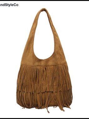 Vintage Fringe Hobo Bag Suede Handbag Tassel Shoulder Bag Women Boho Tote